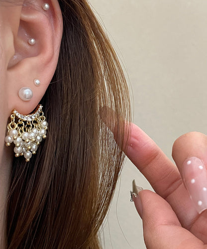 Elegant White Copper Alloy Acrylic Pearl Tassel Stud Earrings