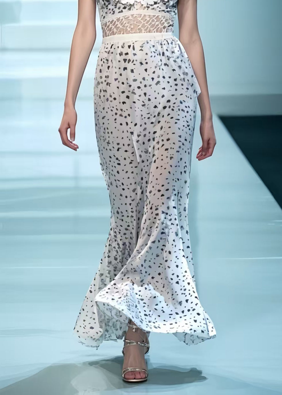 Elegant White Deep-V Patchwork Print Chiffon Party Dress Summer