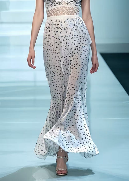 Elegant White Deep-V Patchwork Print Chiffon Party Dress Summer