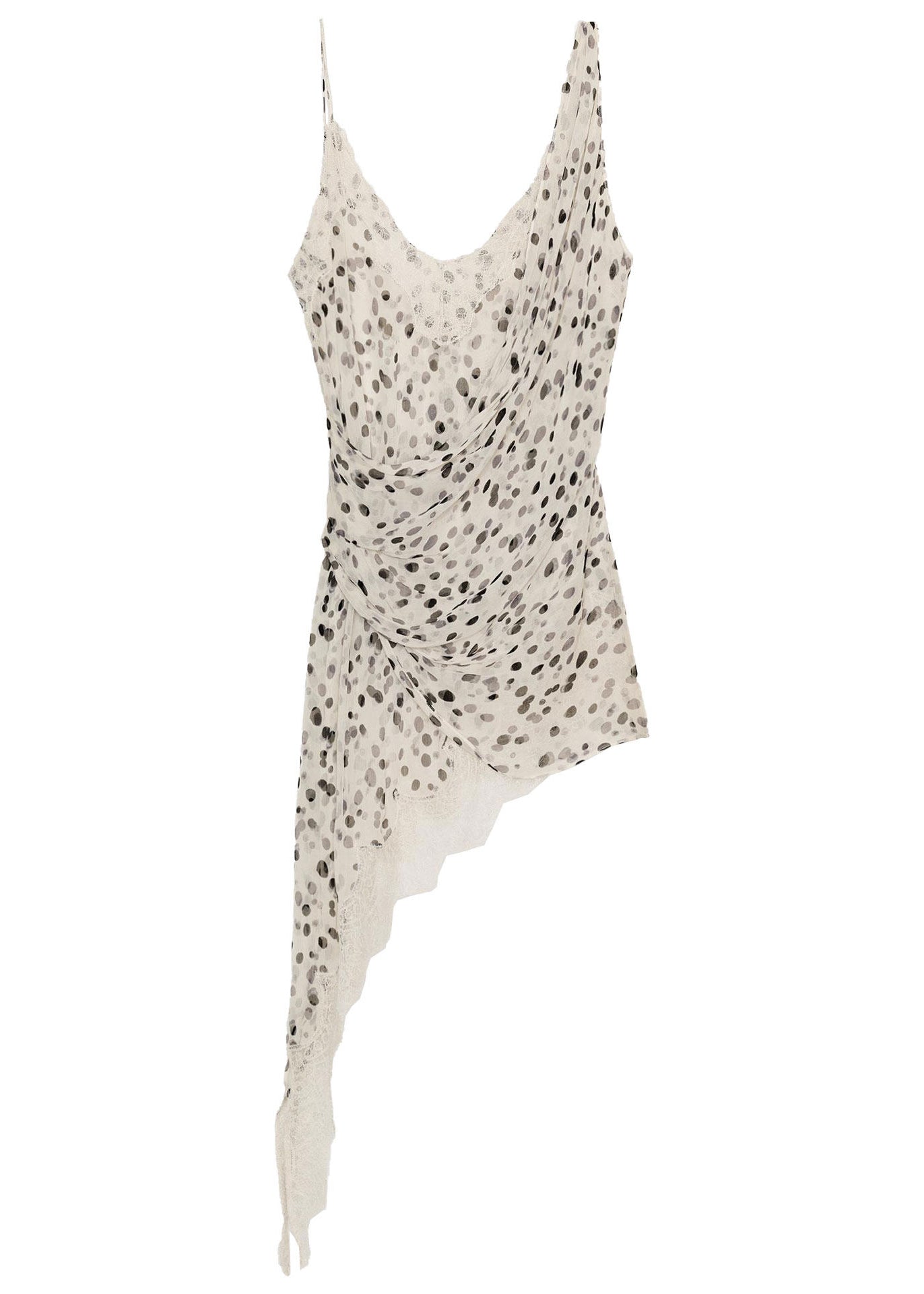 Elegant White Dot Asymmetrical Chiffon Spaghetti Strap Tops Summer