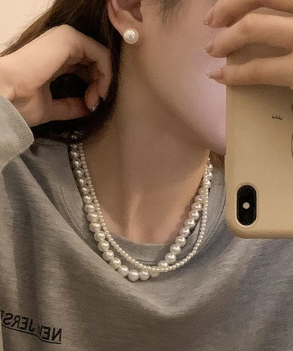 Elegante collar de princesa de perlas blancas de doble capa