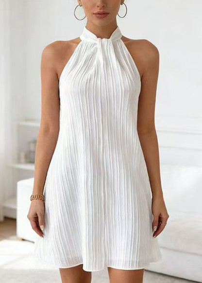 Elegant White Halter Cold Shoulder Mid Dresses Summer