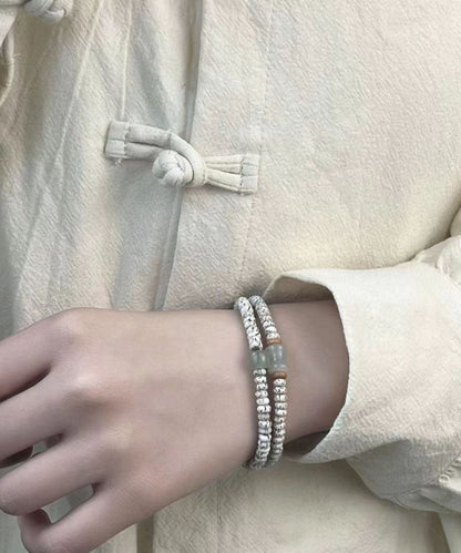Elegantes Bodhi-Samen-Doppelkreis-Armband aus weißer Jade