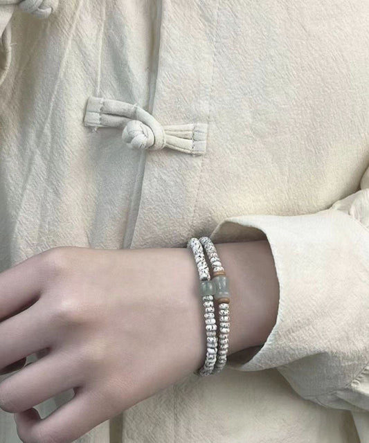 Elegantes Bodhi-Samen-Doppelkreis-Armband aus weißer Jade