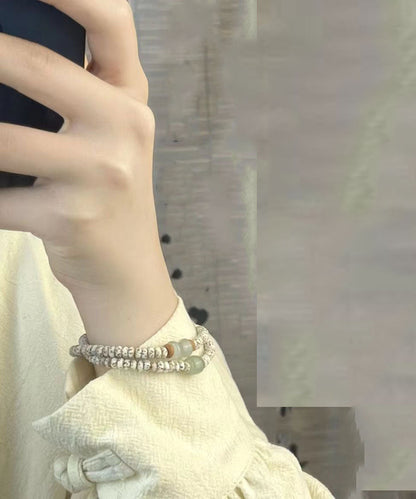 Elegantes Bodhi-Samen-Doppelkreis-Armband aus weißer Jade