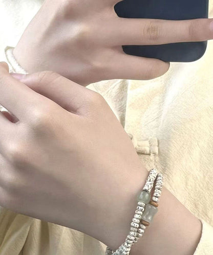 Elegantes Bodhi-Samen-Doppelkreis-Armband aus weißer Jade