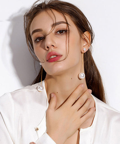 Elegant White Long Tasseled Pearl Drop Earrings