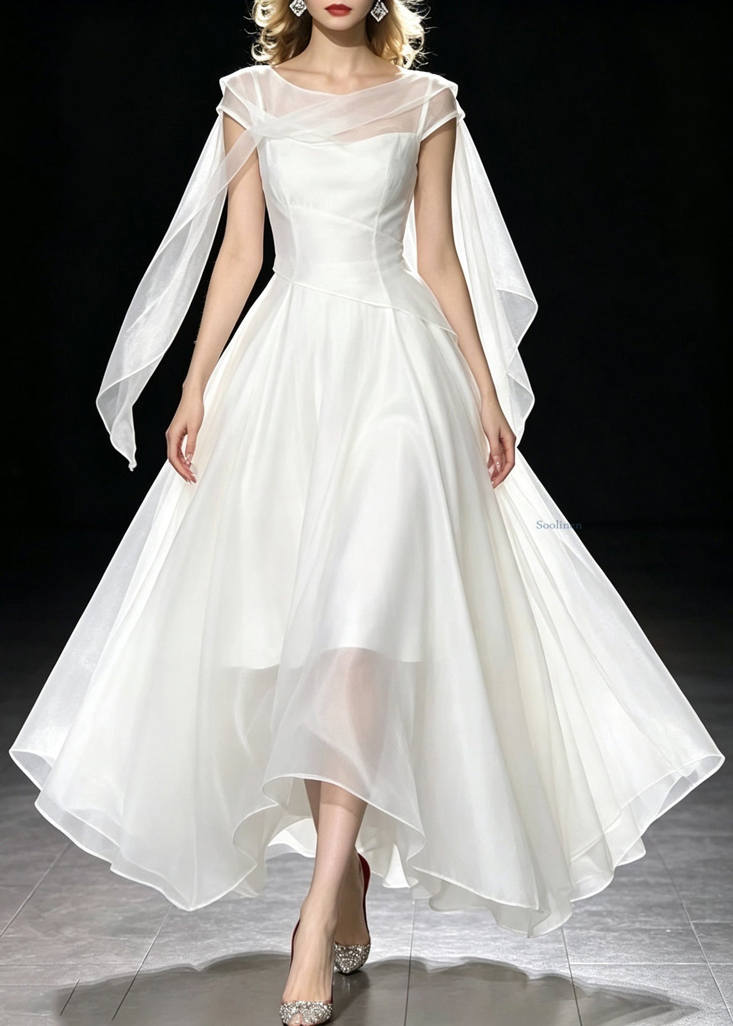 Elegant White O-Neck Solid Silk Maxi Dresses Short Sleeve