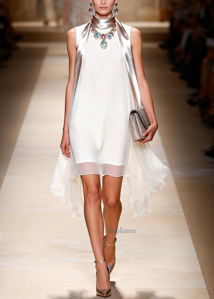 Elegant White Patchwork Exra Large Hem Chiffon Party Dress Sleeveless