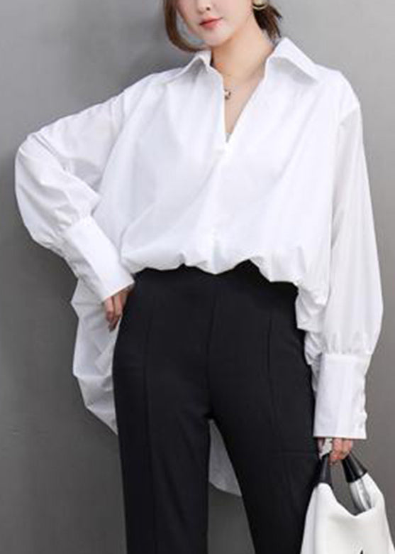 Elegant White Peter Pan Collar Solid Shirt Lantern Sleeve