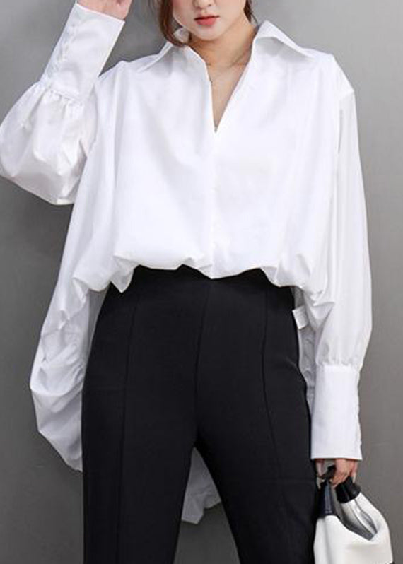 Elegant White Peter Pan Collar Solid Shirt Lantern Sleeve