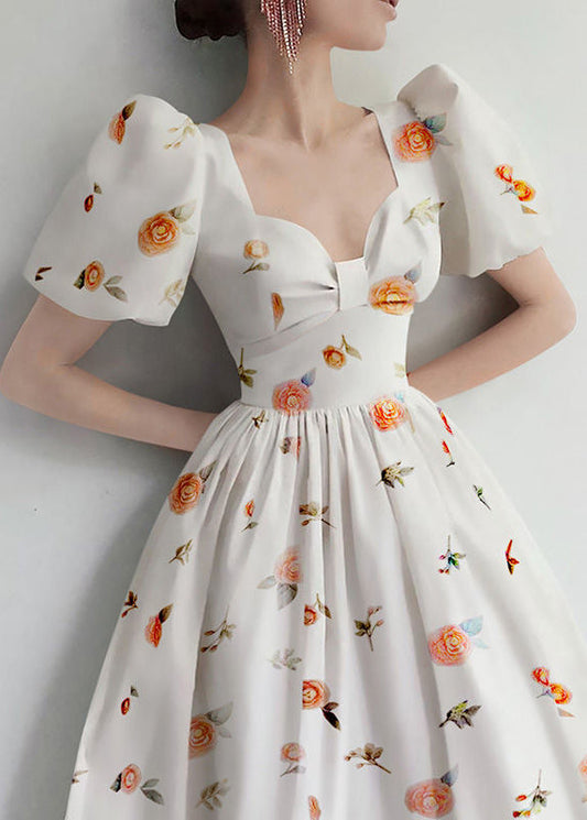 Elegante weiße Print High Waist Baumwolle Kleider Sommer