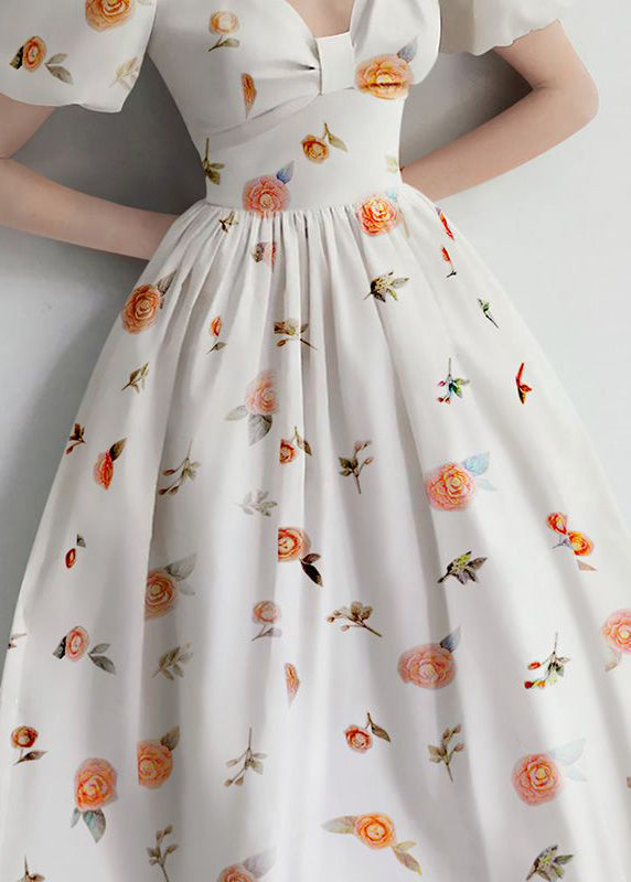 Elegante weiße Print High Waist Baumwolle Kleider Sommer