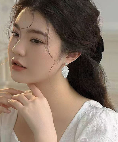 Elegant White Sterling Silver Alloy Pearl Shell Drop Earrings