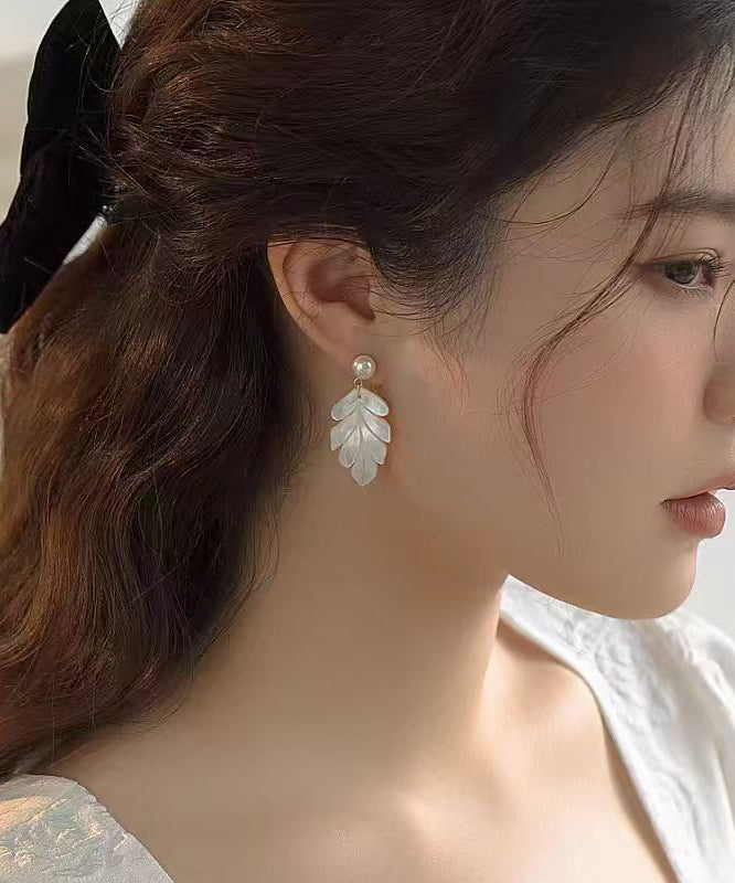 Elegant White Sterling Silver Alloy Pearl Shell Drop Earrings