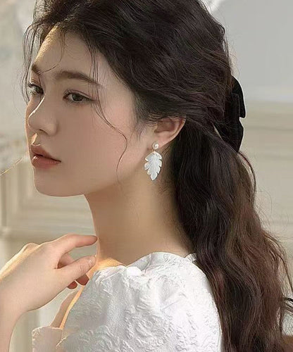 Elegant White Sterling Silver Alloy Pearl Shell Drop Earrings