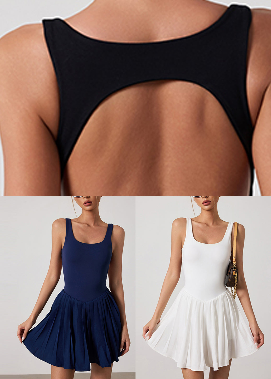 Elegant White U Neck Wrinkled Tennis Dress Sleeveless