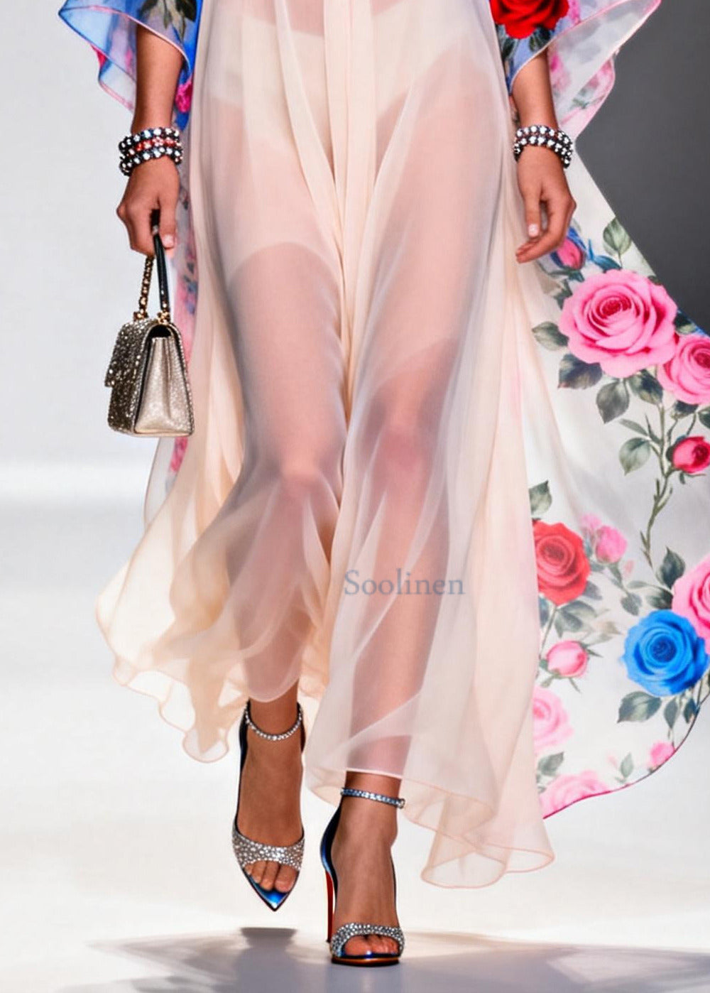Elegant White V Neck Print Chiffon Beach Dress Summer