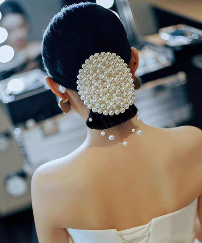 Elegant White Weave Fishing Line Beading Pearl Tassel Hairpin