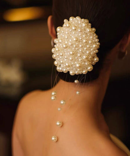 Elegant White Weave Fishing Line Beading Pearl Tassel Hairpin
