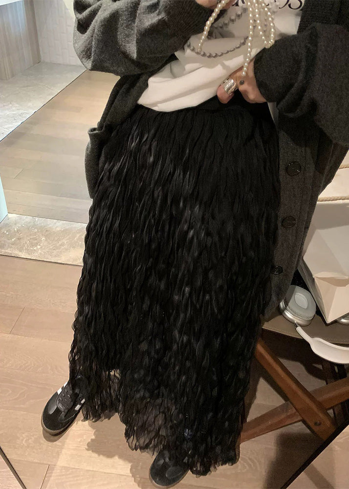 Falda elegante de tul blanco arrugado con cintura elástica sólida para primavera