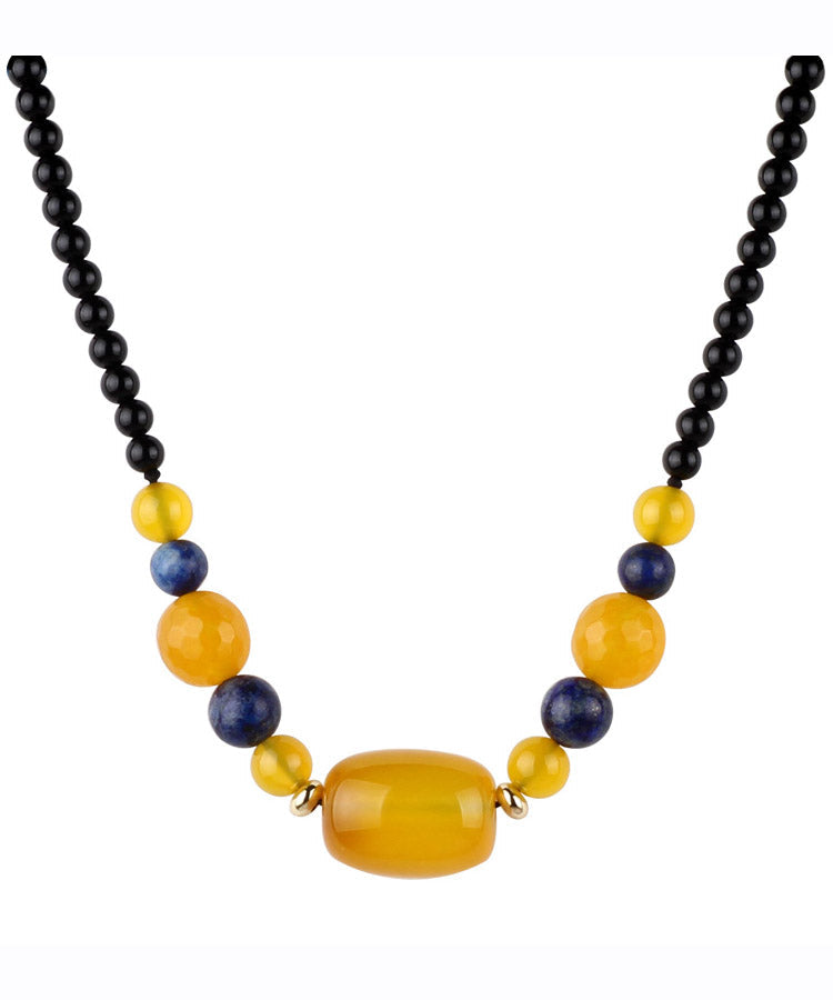Elegant Yellow Agate Gem Stone Graduated Bead Necklace