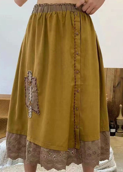 Elegante Gelb Bestickt Hohl Out Baumwolle Rock Frühling