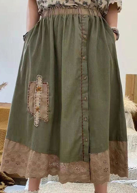 Elegante Gelb Bestickt Hohl Out Baumwolle Rock Frühling