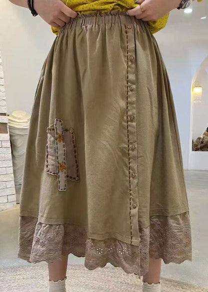 Elegante Gelb Bestickt Hohl Out Baumwolle Rock Frühling