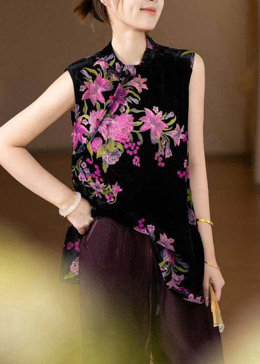 Elegant Yellow Floral Silk Velour Top Summer