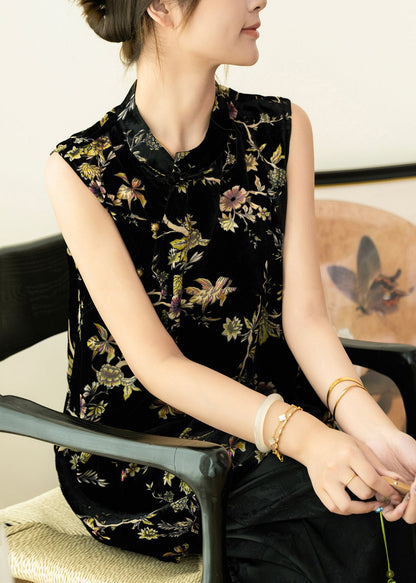 Elegant Yellow Floral Silk Velour Top Summer