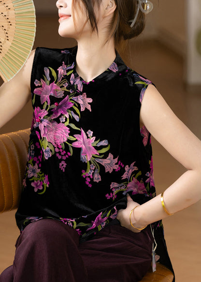 Elegant Yellow Floral Silk Velour Top Summer