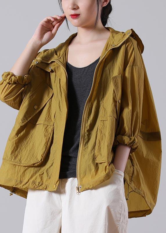 Elegant Yellow Loose UPF 50+ Coat Jacket Hoodie Coat Summer - SooLinen