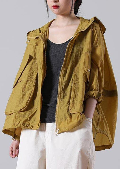 Elegant Yellow Loose UPF 50+ Coat Jacket Hoodie Coat Summer - SooLinen