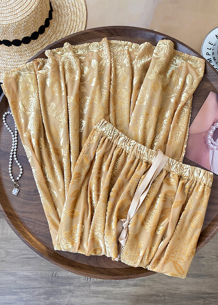 Faldas elegantes de algodón con cordón y estampado amarillo para primavera