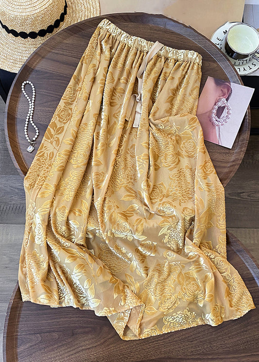 Elegante gelbe Baumwollröcke mit Print und Kordelzug für den Frühling