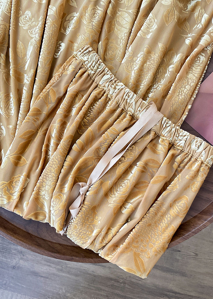 Faldas elegantes de algodón con cordón y estampado amarillo para primavera