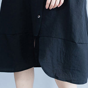 Elegantes armeegrünes Baumwoll-Leinenkleid mit indischen Ärmeln und Stehkragen