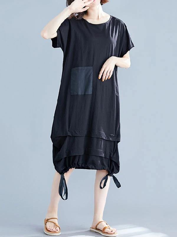 Elegant black Cotton clothes o neck asymmetric shift summer Dresses - SooLinen