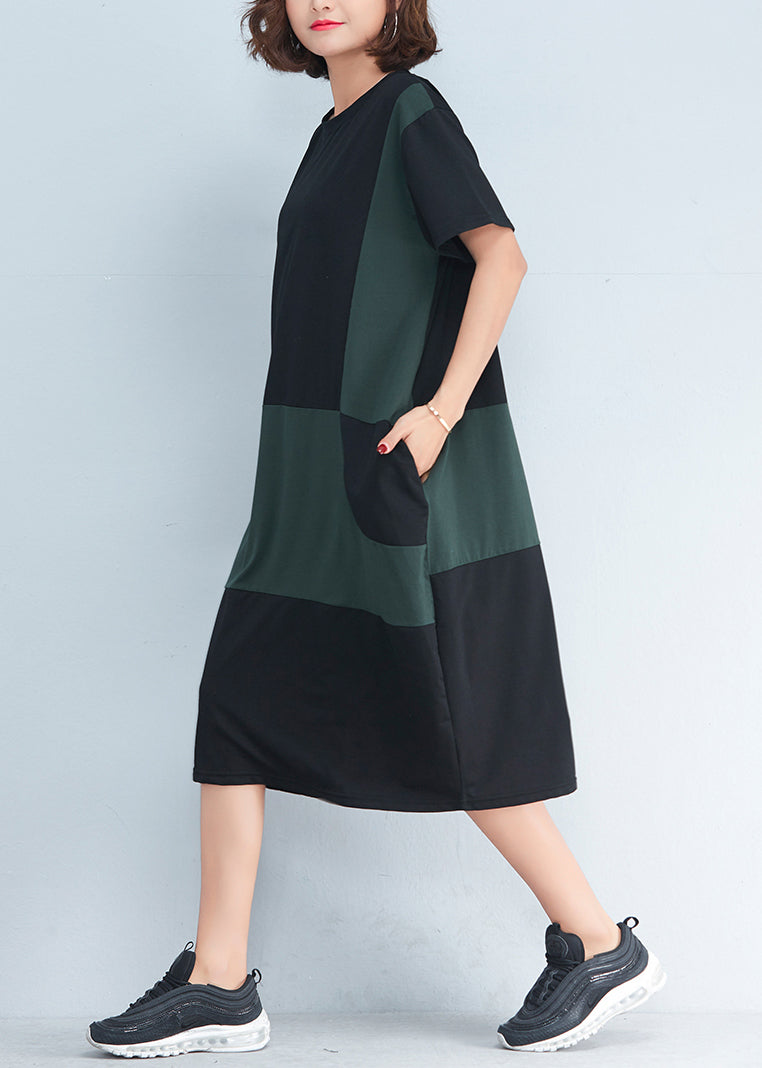 Elegantes schwarzes Baumwollkleid Indische Stoffe Patchwork Sommerkleider