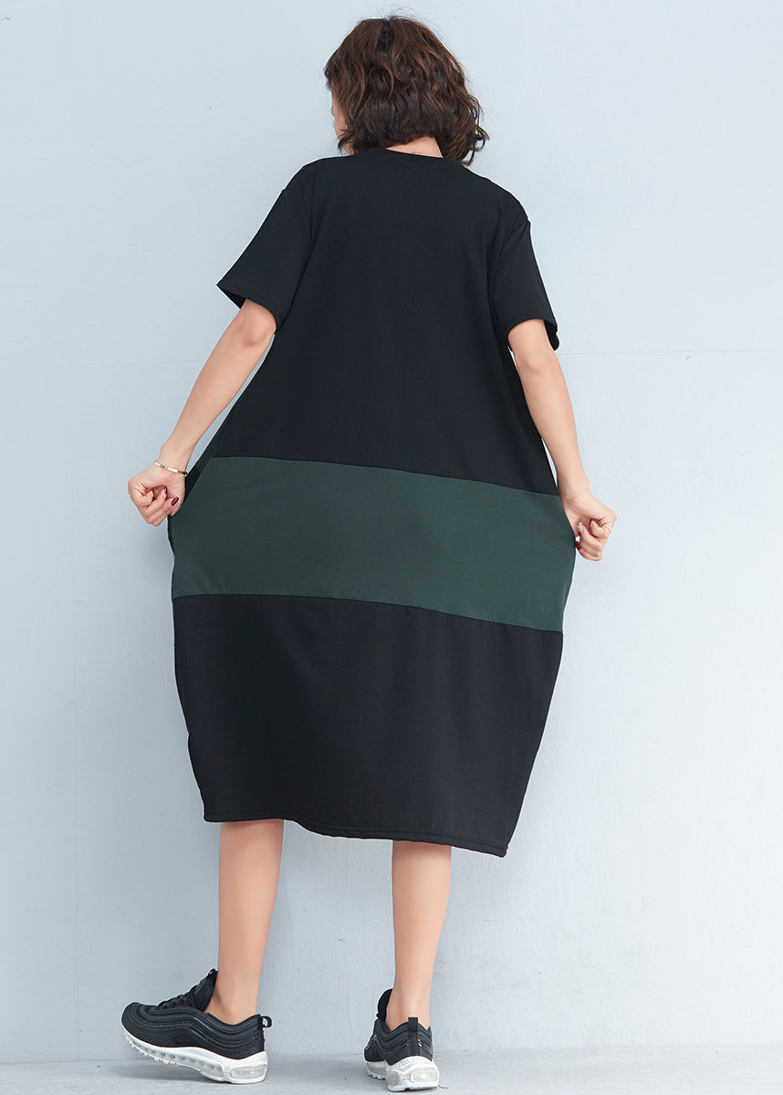 Elegantes schwarzes Baumwollkleid Indische Stoffe Patchwork Sommerkleider
