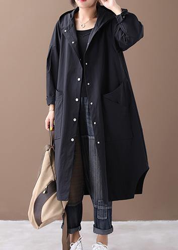 Elegant black Fashion box coat Inspiration hooded Large pockets outwears - SooLinen