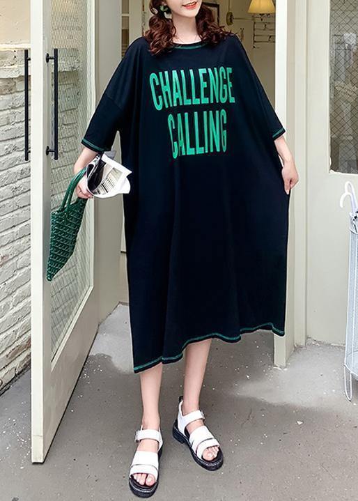 Elegant black Letter Wardrobes o neck baggy Maxi summer Dress - SooLinen