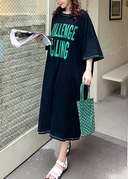 Elegant black Letter Wardrobes o neck baggy Maxi summer Dress - SooLinen