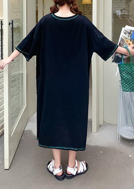 Elegant black Letter Wardrobes o neck baggy Maxi summer Dress - SooLinen