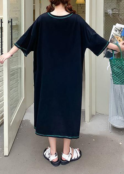 Elegant black Letter Wardrobes o neck baggy Maxi summer Dress - SooLinen