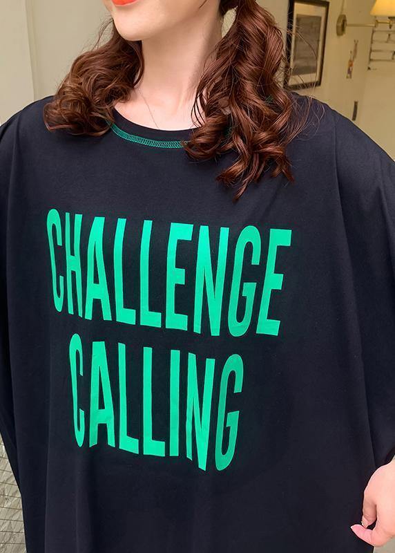 Elegant black Letter Wardrobes o neck baggy Maxi summer Dress - SooLinen