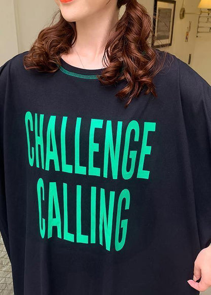 Elegant black Letter Wardrobes o neck baggy Maxi summer Dress - SooLinen