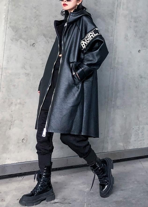 Elegant black Plus Size Coats Women Shirts hooded winter outwear - SooLinen