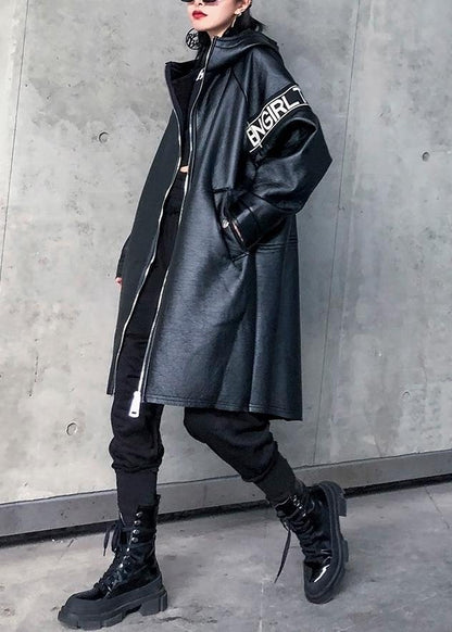 Elegant black Plus Size Coats Women Shirts hooded winter outwear - SooLinen